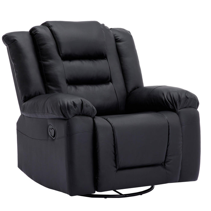 360° Swivel Rocker Recliner,Home Theater Seating Manual Recliner, PU Leather Reclining Chair for Living Room,Black