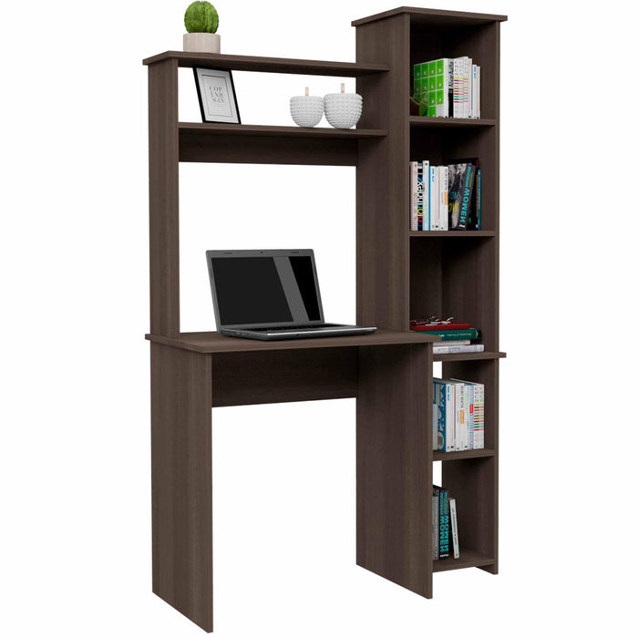 Marston 6-Shelf Writing Desk with Built-in Bookcase Smokey Oak