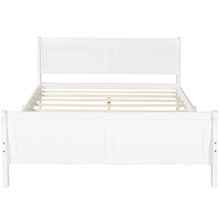 Full Size Wood Platform Bed with Headboard and Wooden Slat Support (White)