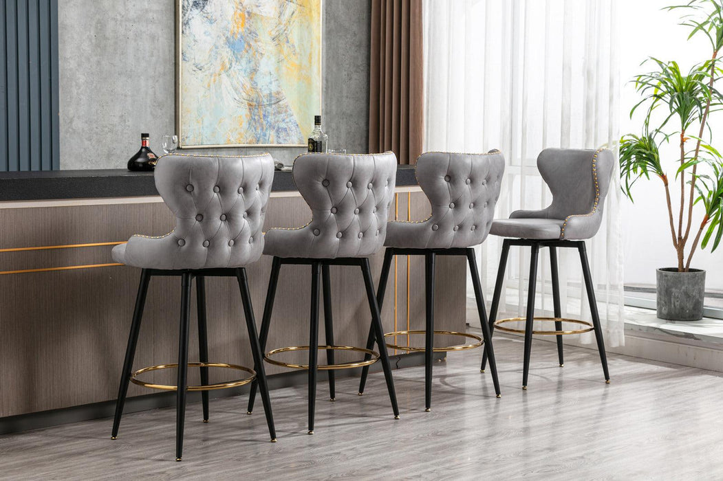 29"Modern Leathaire Fabric bar chairs,180° Swivel Bar Stool Chair for Kitchen,Tufted Gold Nailhead Trim Gold Decoration Bar Stools with Metal Legs,Set of 2 (Light Grey)