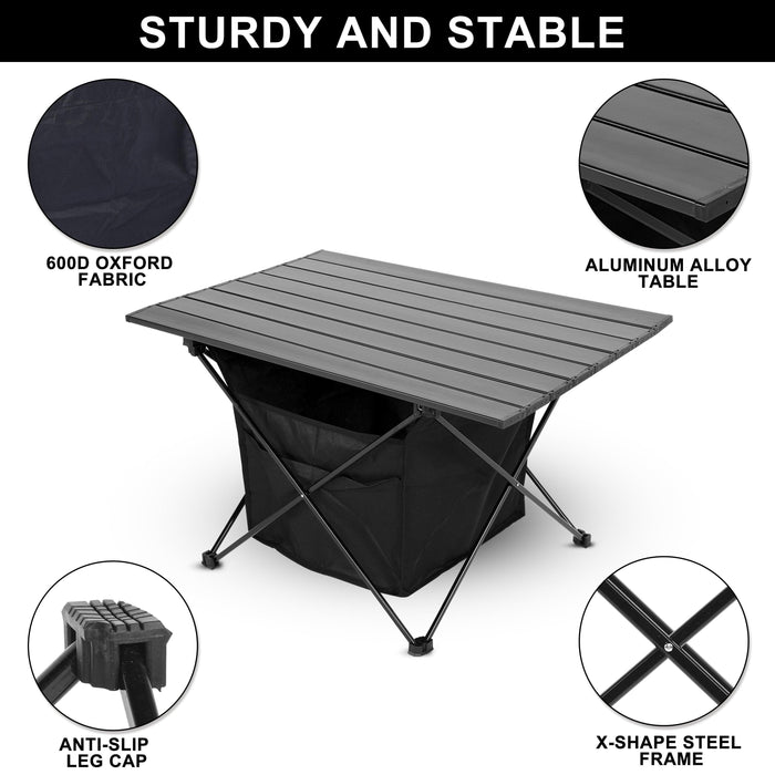 Portable Folding Aluminum Alloy Table with High-CapacityStorage and Carry Bag for Camping, Traveling, Hiking, Fishing, Beach, BBQ, Large, Black