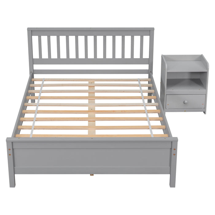 Full Bed with Headboard and Footboard for Kids, Teens, Adults,with a Nightstand,Grey