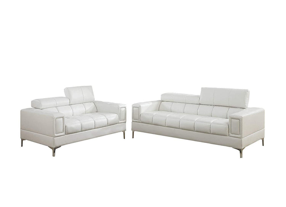 White Faux Leather Living Room 2pc Sofa set Sofa And Loveseat Furniture Couch Unique Design Metal Legs Adjustable Headrest