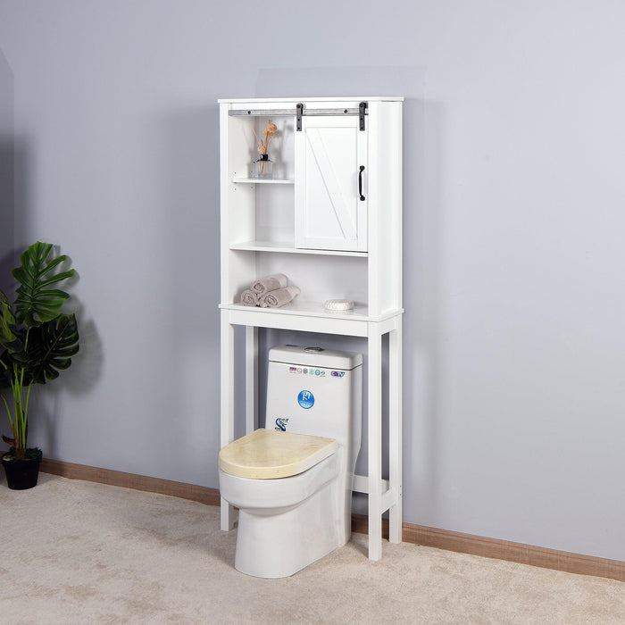Over-the-ToiletStorage Cabinet, Space-Saving Bathroom Cabinet, with Adjustable Shelves and A Barn Door 27.16 x 9.06 x 67 inch