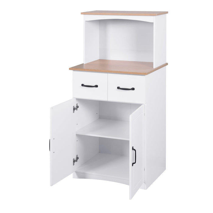 Wooden Kitchen Cabinet White PantryStorage Microwave Cabinet withStorage Drawer