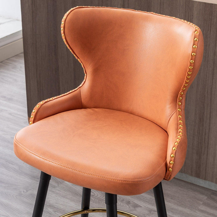 Counter Height 25"Modern Leathaire Fabric bar chairs,180° Swivel Bar Stool Chair for Kitchen,Tufted Gold Nailhead Trim Bar Stools with Metal Legs,Set of 2 (Orange)