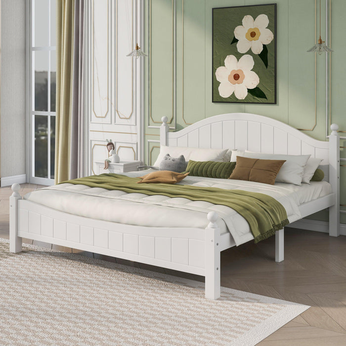 Traditional Concise Style White Solid Wood Platform Bed, No Need Box Spring, King