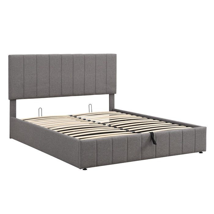 Queen size Upholstered Platform bed with a HydraulicStorage System - Gray