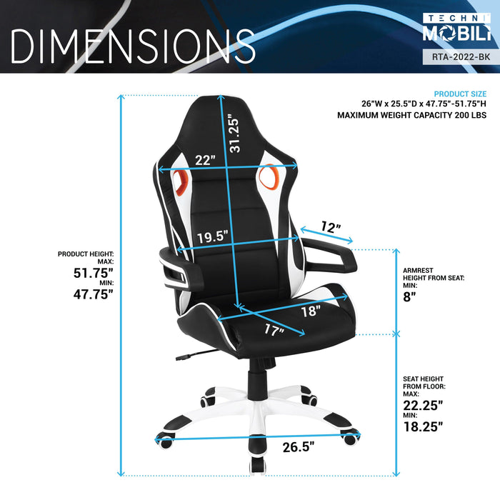 Techni Mobili Racing Style Home & Office Chair, Black