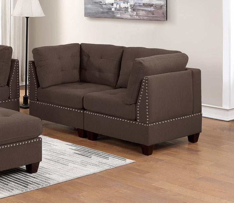 Living Room Furniture Tufted Corner Wedge Black Coffee Linen Like Fabric 1pc Cushion Nail heads Wedge Sofa Wooden Legs