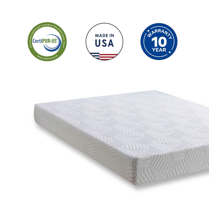 8 Inch Twin Gel Memory Foam Mattress, White, Bed in a Box, Green Tea and Cooling Gel Infused, CertiPUR-US Certified