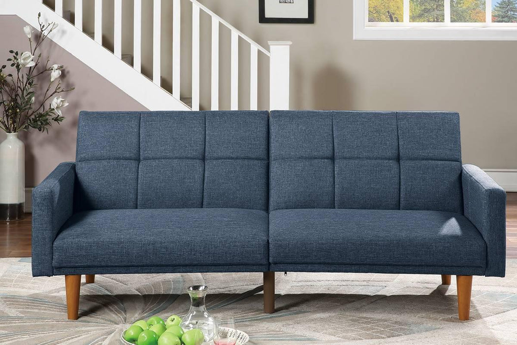 Transitional Look Living Room Sofa Couch Convertible Bed Navy Polyfiber 1pc Tufted Sofa Cushion Wooden Legs