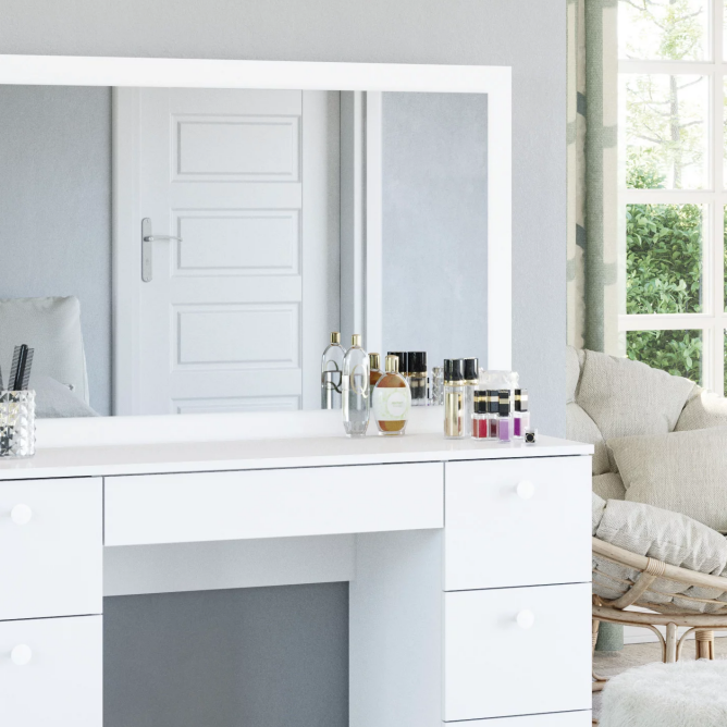 Modern Vanity Desk, White Finish, for Bedroom