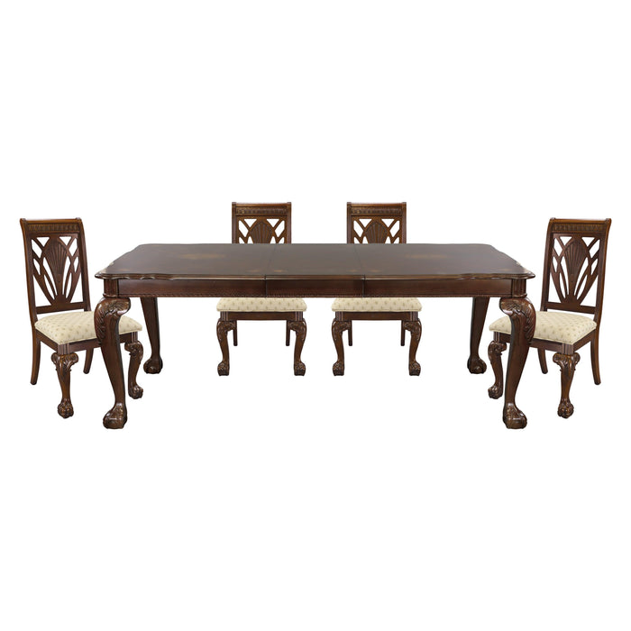 Dark Cherry Finish Formal Dining 5pc Set Table with Extension Leaf and 4x Side Chairs Upholstered Seat Traditional Design Furniture