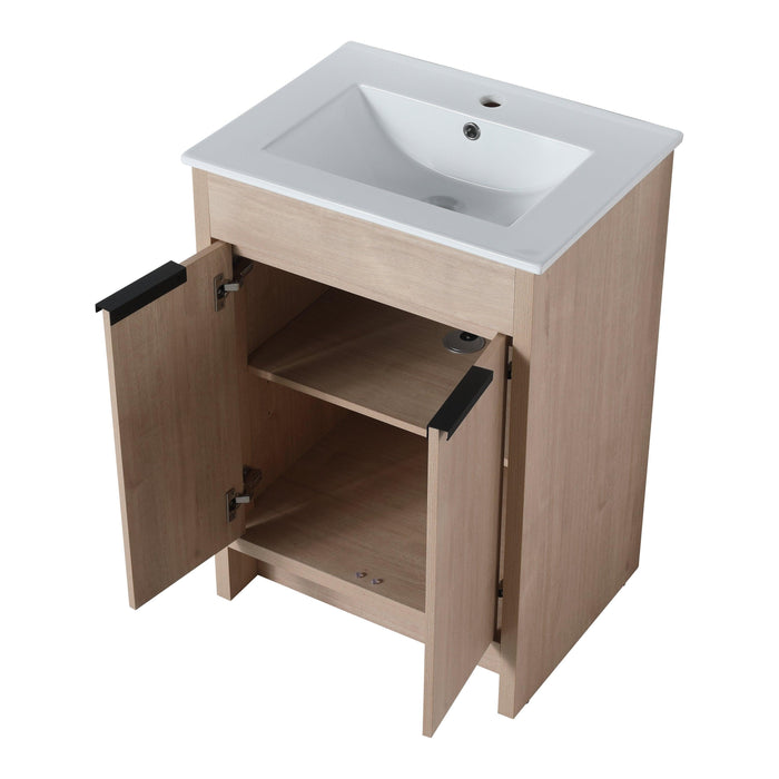 Freestanding Bathroom Vanity with White Ceramic Sink & 2 Soft-Close Cabinet Doors ((KD-PACKING),BVB02424PLO-G-BL9060B)