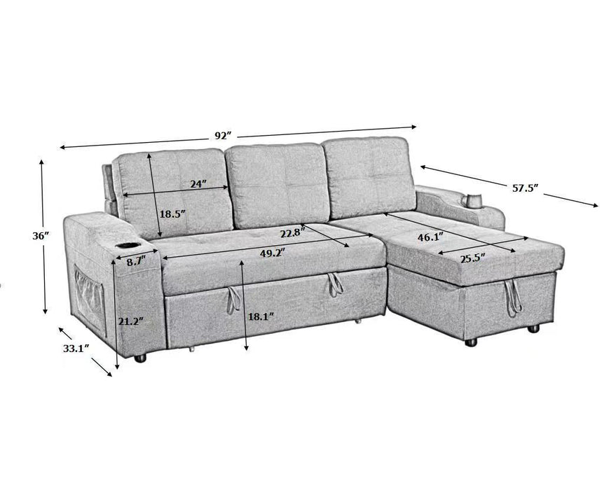 convertible corner sofa with armrestStorage, living room and apartment sectional sofa, right chaise longue and grey