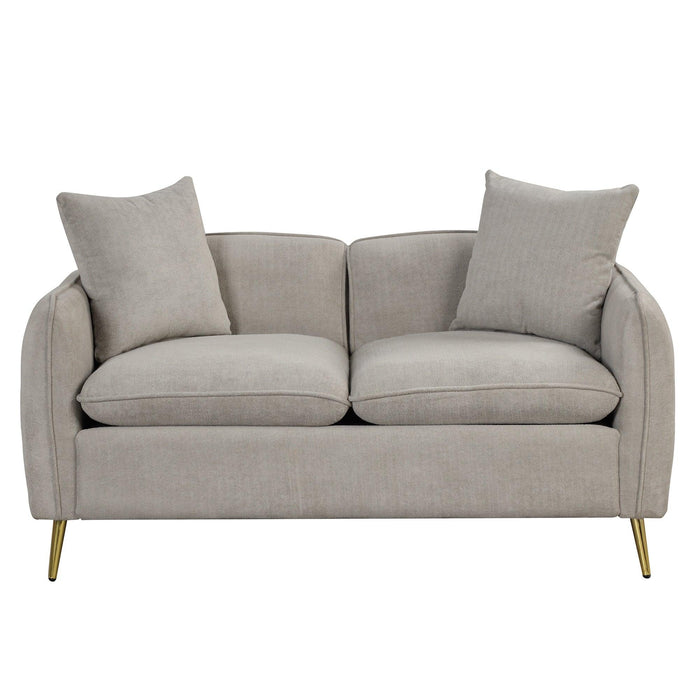 57.8" Velvet Upholstered Loveseat Sofa,Loveseat Couch with 2 PillowsModern Sofa with lden Metal Legs for Small Spaces,Living Room,Apartment,Gray