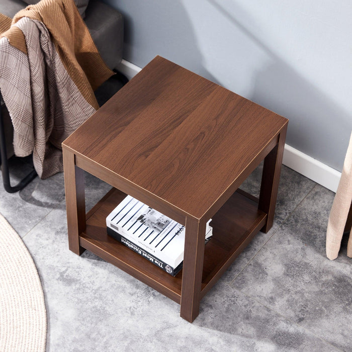Classic brown Side Table , 2-Tier Small Space End Table ,Modern Night Stand, Sofa table, Side Table withStorage Shelve