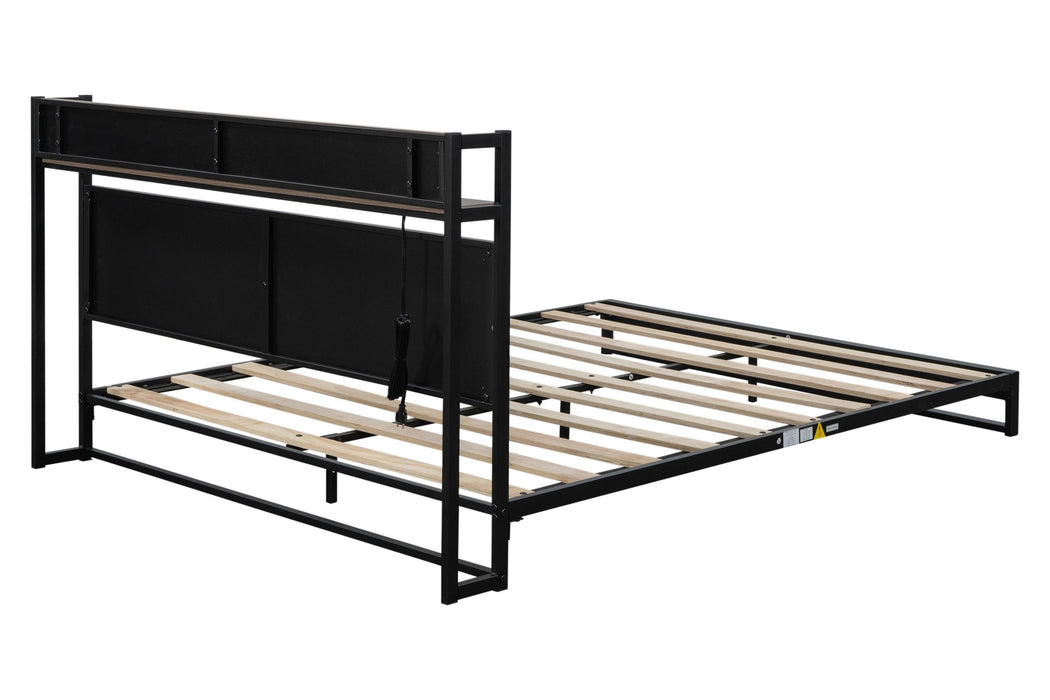 Platform Queen Bed with Socket, Fast Assemble Design