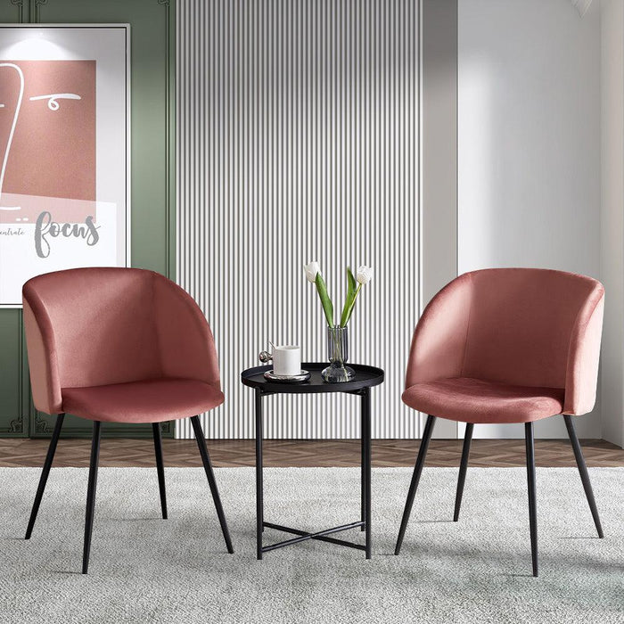 Upholstered velvet dining armrest chair set of 2 (Pink) Metal Legs
