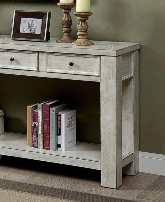 Sofa Table Antique White Rustic Solid woodStorage Table Open Shelf Bottom Living Room 1pc Side Table.
