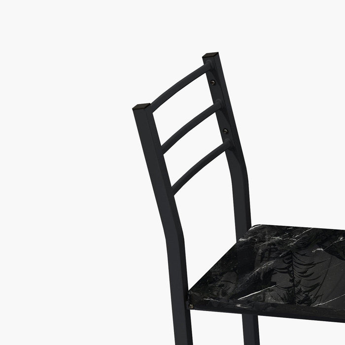 Modern 3-Piece  Dining Table Set with  2 Chairs for Dining Room，Black Frame+Printed Black Marble Finish