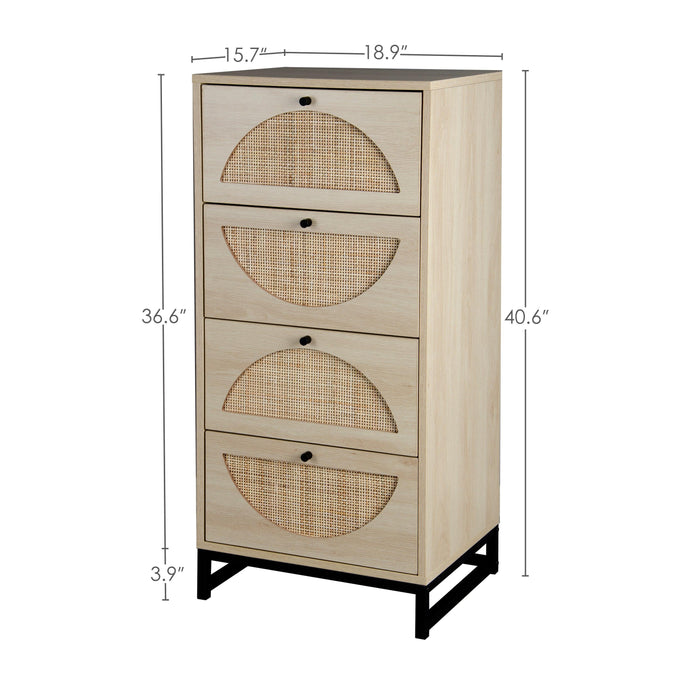 Natural rattan, Cabinet with 4 drawers, Suitable for living room, bedroom and study, Diversified Storage