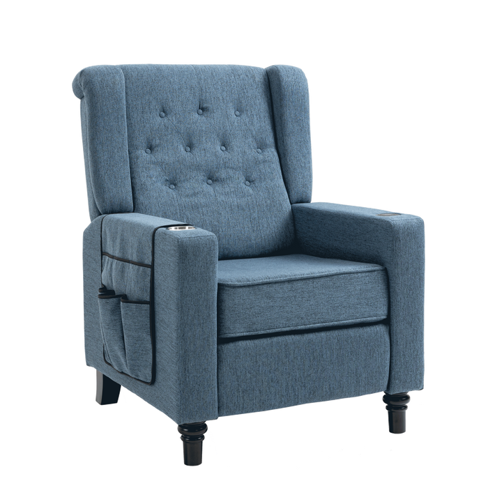 Arm Pushing Recliner Chair,Modern Button Tufted Wingback Push Back Recliner Chair, Living Room Chair Fabric Pushback Manual Single Reclining Sofa Home Theater Seating for Bedroom,Navy Blue