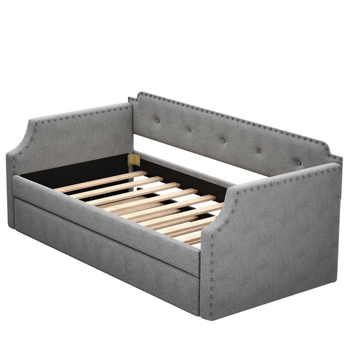 Upholstered Daybed with Trundle, Wood Slat Support,Upholstered Frame Sofa Bed , Twin,Gray