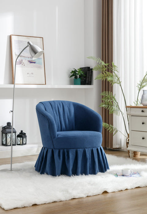 Linen Fabric Accent Swivel Chair Auditorium Chair With Pleated Skirt For Living Room Bedroom Auditorium,Blue