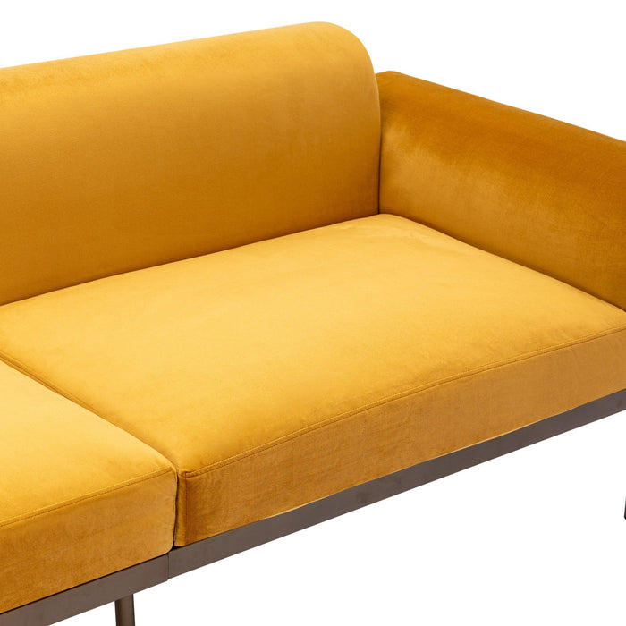 Modern Velvet Sofa with Metal Legs,Loveseat Sofa Couch with Two Pillows for Living Room and Bedroom, Mustard