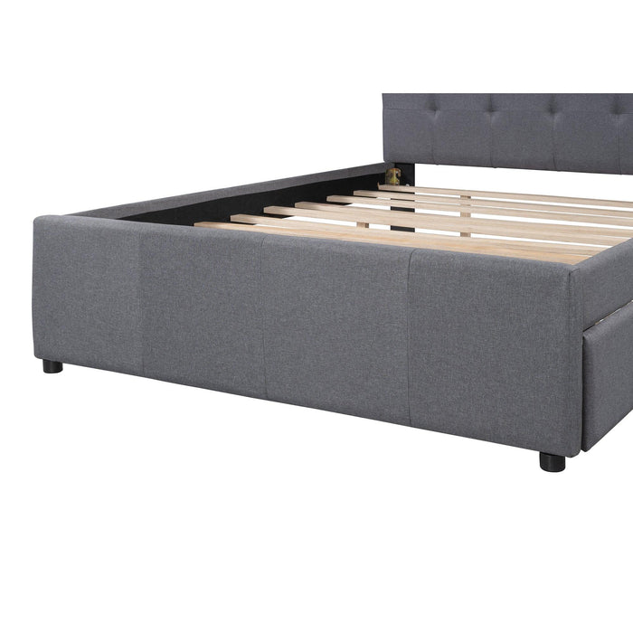 Linen Upholstered Platform Bed With Headboard and Trundle, Full