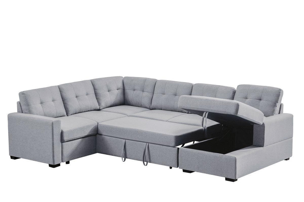 Selene Light Gray Linen Fabric Sleeper Sectional Sofa withStorage Chaise