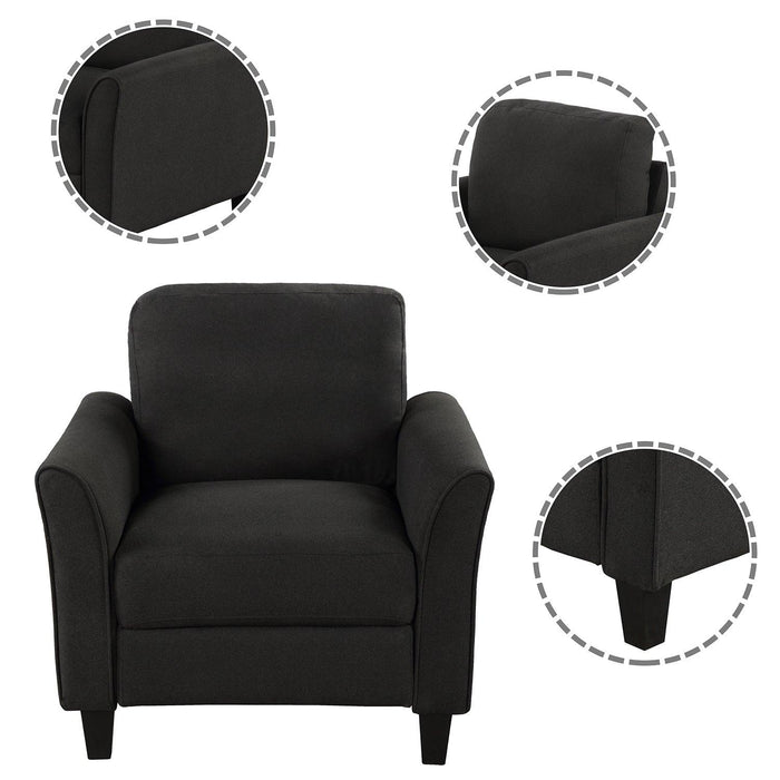Living Room Furniture Armrest Single chair and Loveseat Sofa (Black)