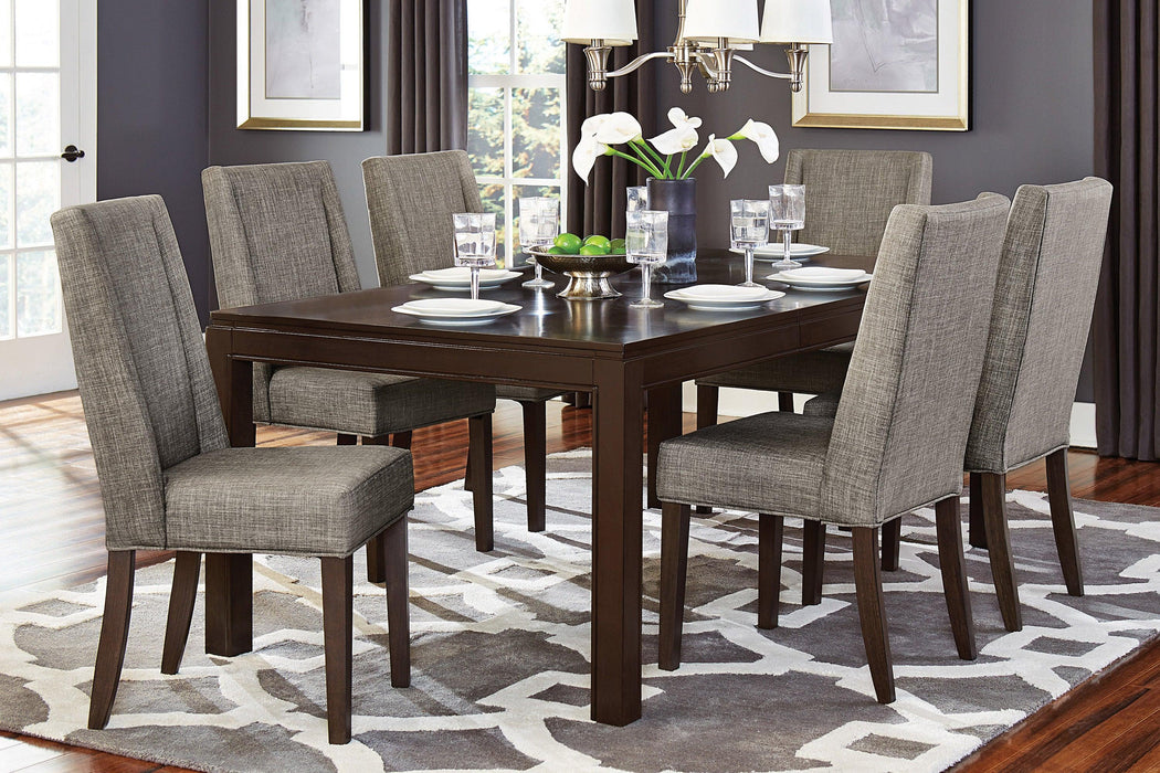 Contemporary Dark Brown 5pc Dining set Table with Extension Leaf and 4x Upholstered Side ChairsModern Dining Room Furniture