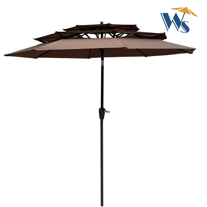 9Ft 3-Tiers Outdoor Patio  Umbrella with Crank and tilt and Wind Vents for Garden Deck  Backyard Pool Shade Outside Deck Swimming Pool