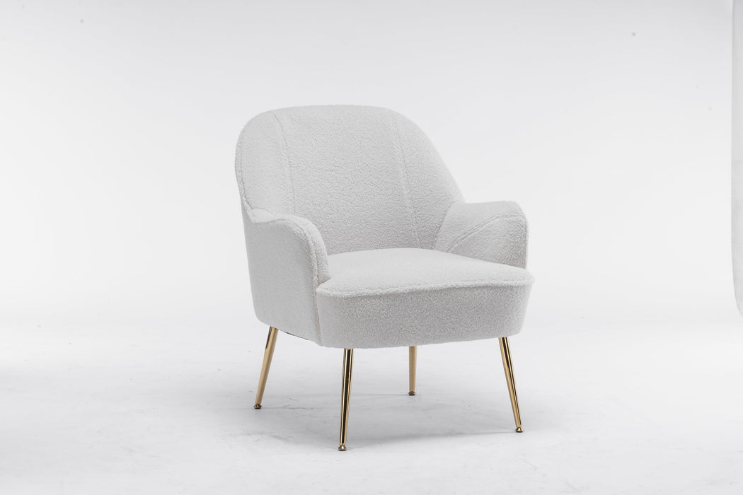Modern Soft White Teddy fabric Ivory Ergonomics Accent Chair Living Room Chair Bedroom Chair Home Chair With Gold Legs And Adjustable Legs For Indoor Home