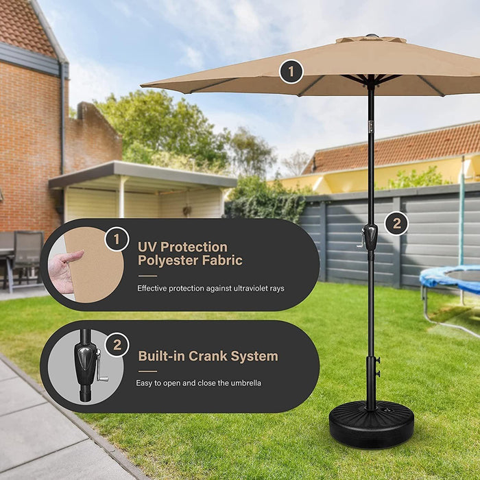 Simple Deluxe 9' Patio Umbrella Outdoor Table Market Yard Umbrella with Push Button Tilt/Crank, 8 Sturdy Ribs for Garden, Deck, Backyard, Pool, Tan