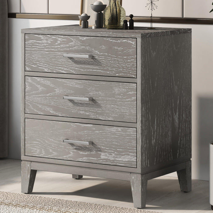 Modern Concise Style Solid wood Grey grain Three-Drawer Nightstand with Tapered Legs and Smooth Gliding Drawers