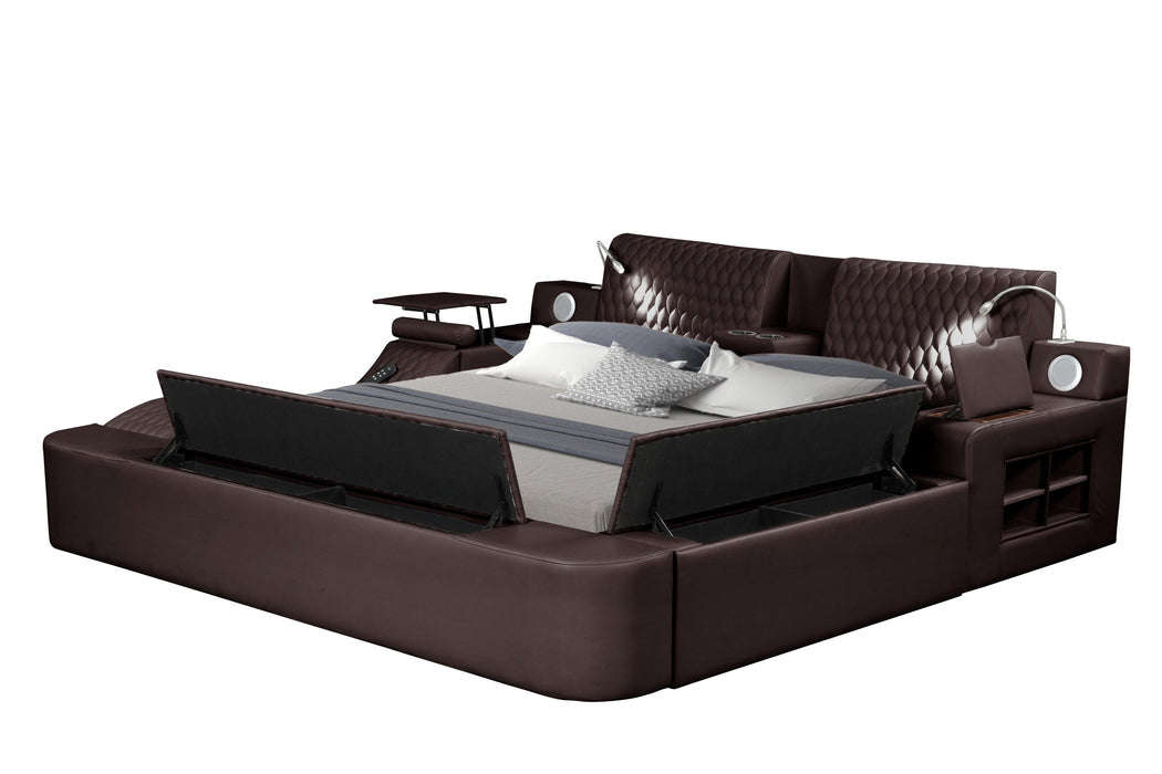 Zoya Smart Multifunctional Queen Size Bed Made with Wood in Brown