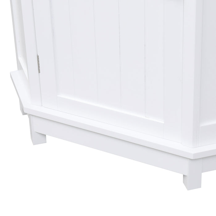 White Bathroom Cabinet Triangle CornerStorage Cabinet with Adjustable ShelfModern Style MDF Board