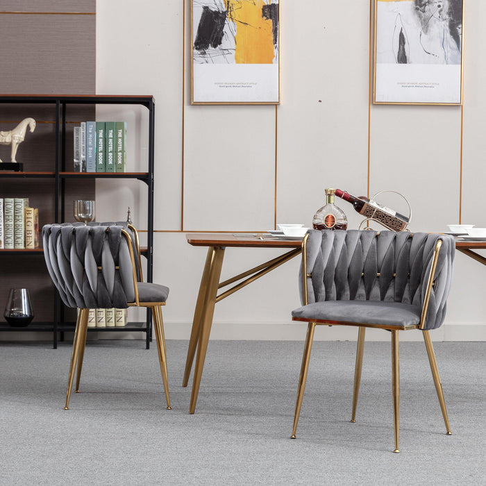 Modern Design Golden Metal Frame Velvet Fabric Dining Chair with Golden Legs,Set of 2,Grey