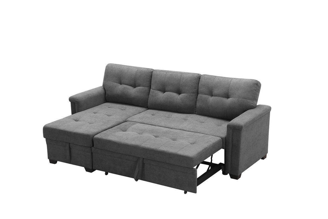 Kinsley Gray Woven Fabric Sleeper Sectional Sofa Chaise with USB Charger and Tablet Pocket