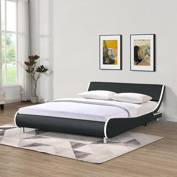 Faux Leather Upholstered Platform Bed Frame, Curve Design, Wood Slat Support, No Box Spring Needed, Easy Assemble, Queen Size, Black and White