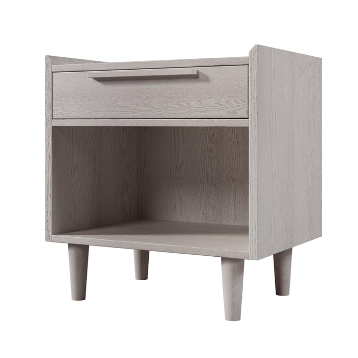 Modern Style Manufactured Wood One-Drawer Nightstand Side Table with Solid Wood Legs, Stone Gray