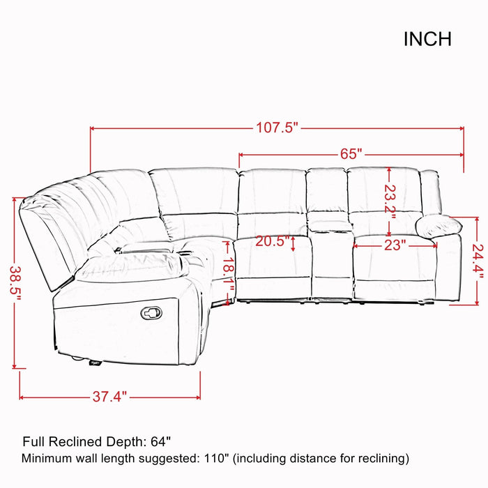 Sectional Manual Reclining Sofa GREY PU