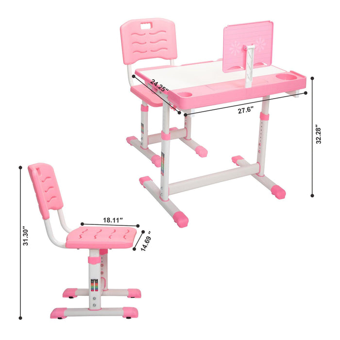 Height Adjusting Kid’s Desk and Chair Set Study Station with Tiltable Table-top, Corner Guard, Book Rack, Lamp Slot and Drawer