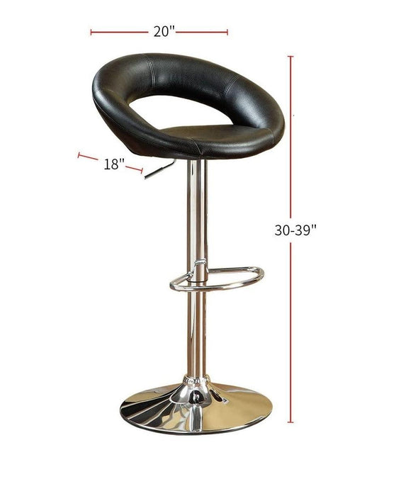 Black Faux Leather Stool Adjustable Height Chairs Set of 2 Chair Swivel Design Chrome Base PVC Dining Furniture