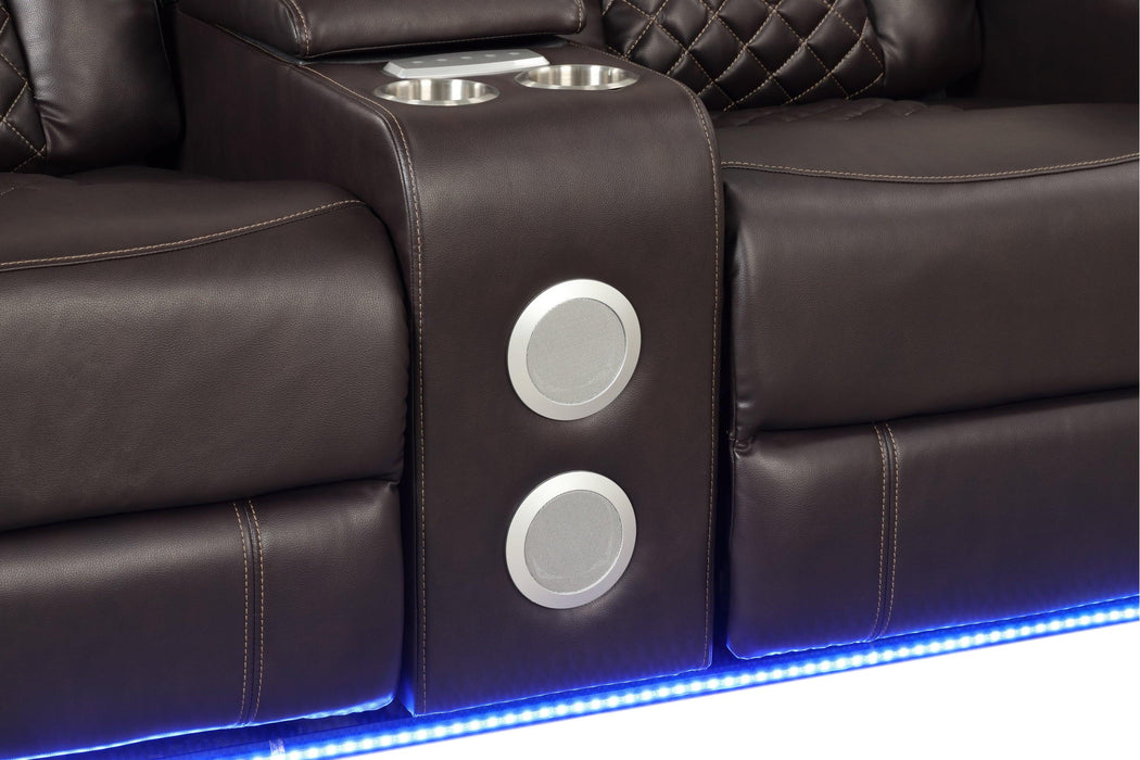 Benz LED & Power Reclining Loveseat Made With Faux Leather in Brown