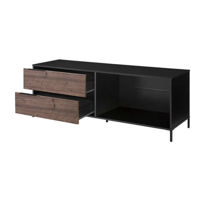 60 Inch Wood and Metal Entertainment TV Stand with 2 Drawers, Brown and Black